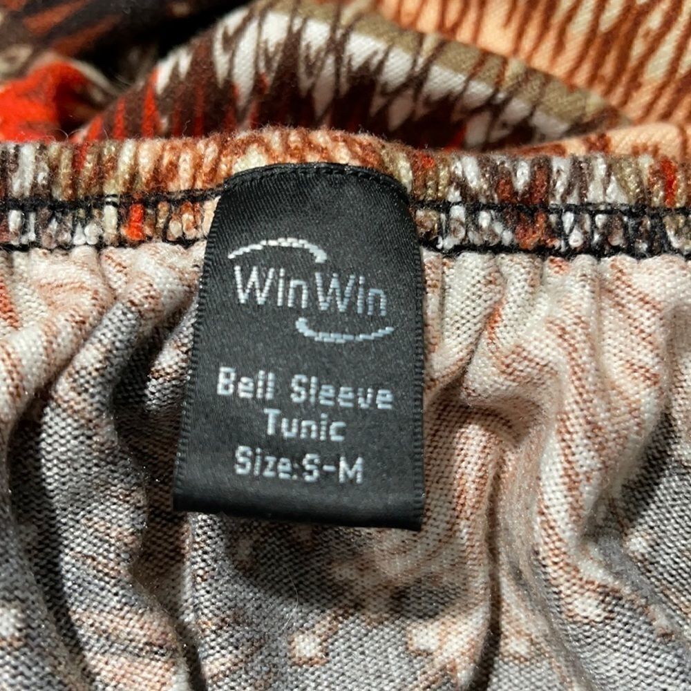 WINWIN Retro Patterned Bell Sleeve Tunic Sz S-M - Picture 10 of 11